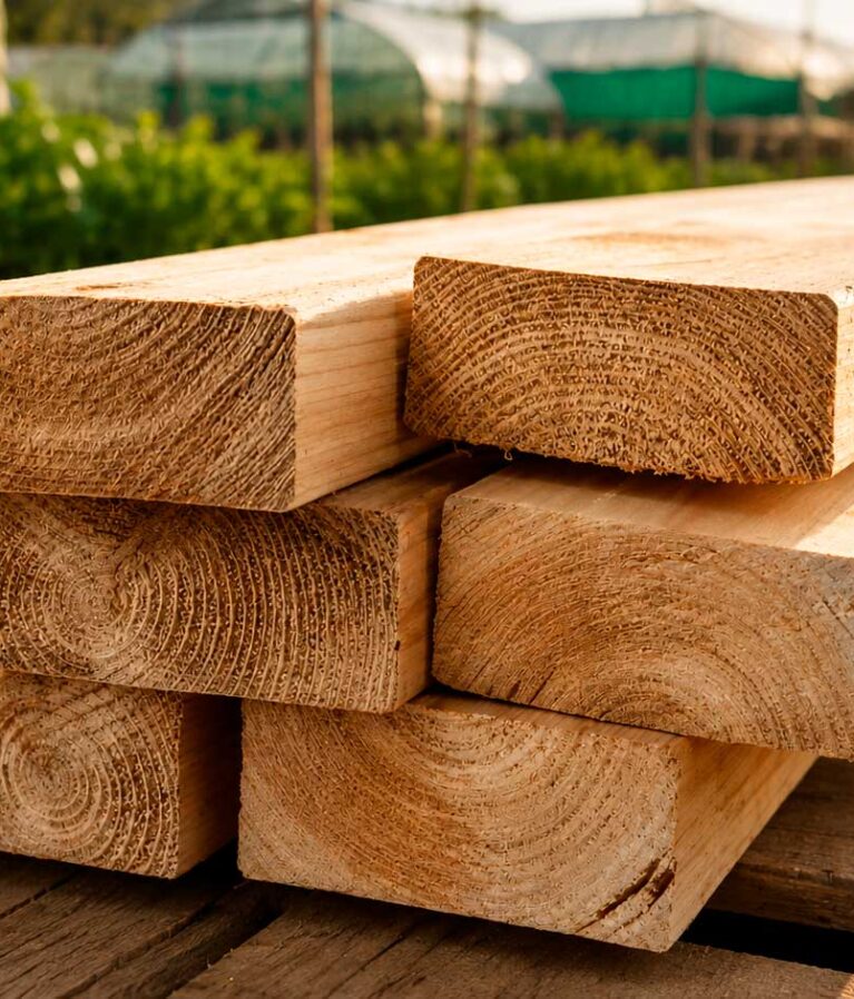 Ofrece una solución versátil y duradera para estructuras agrícolas y proyectos que requieren madera protegida contra las condiciones propias del uso exterior.